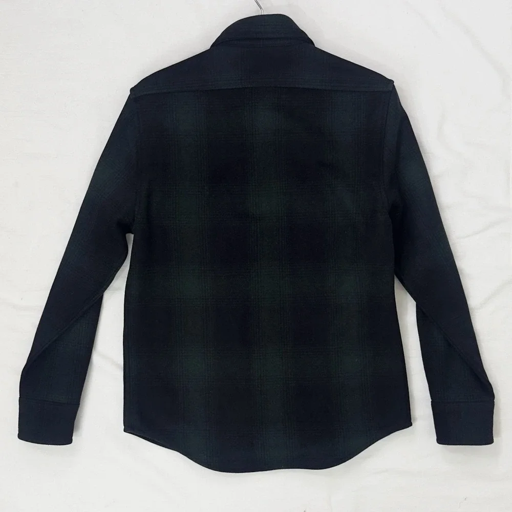 Taylor Stitch Mens Maritime Wool Shirt Jacket Plaid Green Black 38